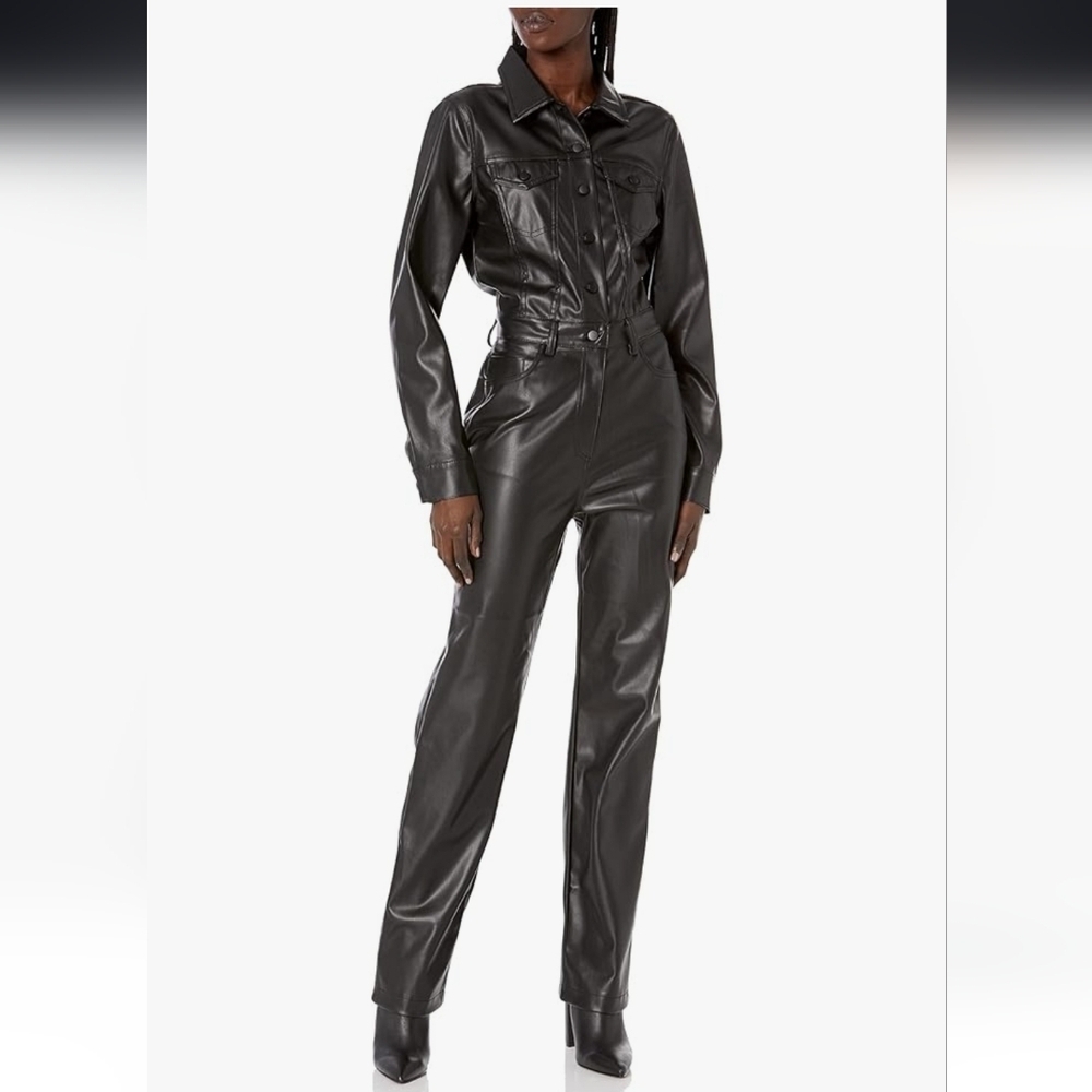 Black Faux Leather Jumpsuit NWT
